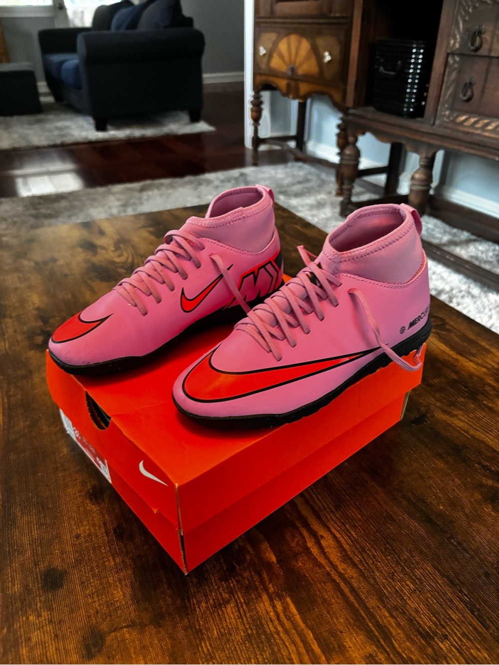 Nike Pink Flamingo Turf Soccer Cleats with Neon Orange Accents 3.5 Y